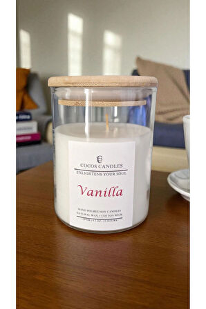 Aromaterapi & Meditasyon İçin Bambu Kapaklı Doğal Soya Mum – Vanilya Kokulu (120 gr)
