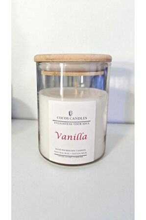 Aromaterapi & Meditasyon İçin Bambu Kapaklı Doğal Soya Mum – Vanilya Kokulu (120 gr)