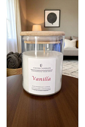 Aromaterapi & Meditasyon İçin Bambu Kapaklı Doğal Soya Mum – Vanilya Kokulu (120 gr)