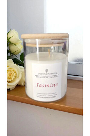 Aromaterapi & Meditasyon İçin Bambu Kapaklı Doğal Soya Mum – Yasemin Kokulu (120 gr)