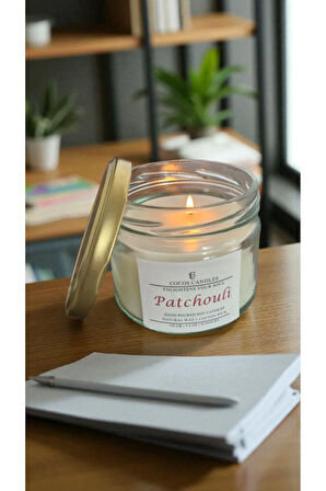 Paçuli Kokulu Doğal Soya Mum Aromaterapi ve Meditasyon İçin El Yapımı Cam Kavanoz