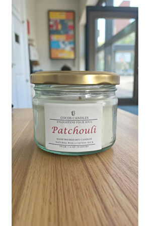 Paçuli Kokulu Doğal Soya Mum Aromaterapi ve Meditasyon İçin El Yapımı Cam Kavanoz