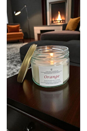 Portakal Kokulu Doğal Soya Mum Aromaterapi ve Meditasyon İçin El Yapımı Cam Kavanoz