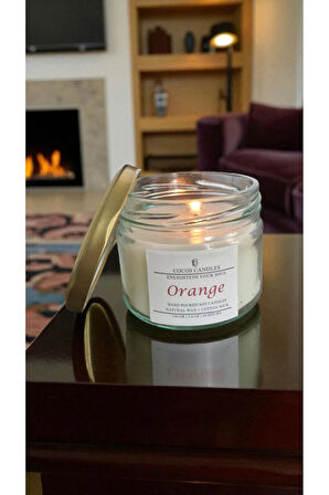 Portakal Kokulu Doğal Soya Mum Aromaterapi ve Meditasyon İçin El Yapımı Cam Kavanoz