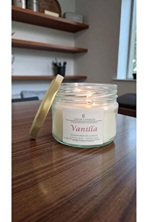 Vanilya Kokulu Doğal Soya Mum Aromaterapi ve Meditasyon İçin El Yapımı Cam Kavanoz