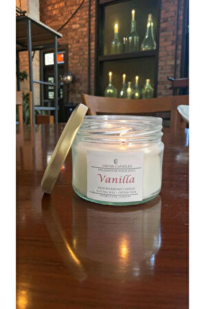 Vanilya Kokulu Doğal Soya Mum Aromaterapi ve Meditasyon İçin El Yapımı Cam Kavanoz