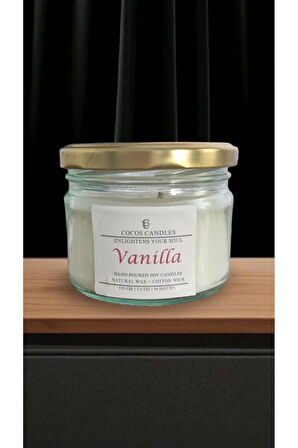 Vanilya Kokulu Doğal Soya Mum Aromaterapi ve Meditasyon İçin El Yapımı Cam Kavanoz