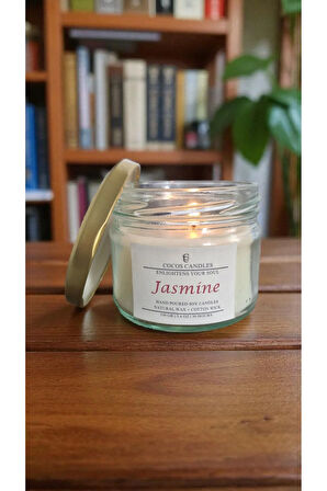 Yasemin Kokulu Doğal Soya Mum Aromaterapi ve Meditasyon İçin El Yapımı Cam Kavanoz