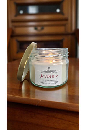 Yasemin Kokulu Doğal Soya Mum Aromaterapi ve Meditasyon İçin El Yapımı Cam Kavanoz