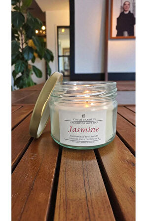 Yasemin Kokulu Doğal Soya Mum Aromaterapi ve Meditasyon İçin El Yapımı Cam Kavanoz