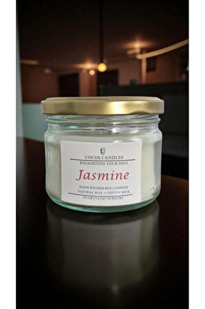 Yasemin Kokulu Doğal Soya Mum Aromaterapi ve Meditasyon İçin El Yapımı Cam Kavanoz