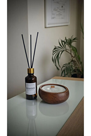 Pudra Mum&Koku Set-Ahşap Fitil Bambu Oda Kokusu (50 ml)