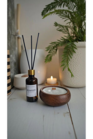 Pudra Mum&Koku Set-Ahşap Fitil Bambu Oda Kokusu (50 ml)