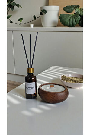 Pudra Mum&Koku Set-Ahşap Fitil Bambu Oda Kokusu (50 ml)