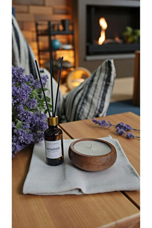 Pudra Mum&Koku Set-Ahşap Pamuk Fitil Bambu Oda Kokusu (50 ml)