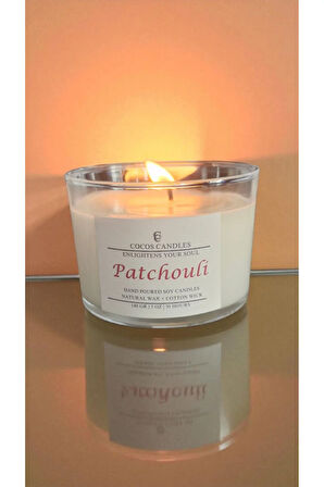 Patchouli Kokulu Doğal Soya Mum – Cam Bardakta Aromaterapi Mum (140 gr, 30 Saat)