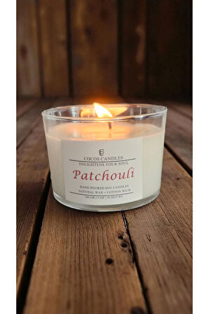 Patchouli Kokulu Doğal Soya Mum – Cam Bardakta Aromaterapi Mum (140 gr, 30 Saat)