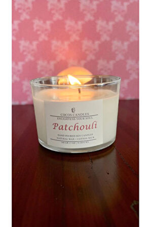 Patchouli Kokulu Doğal Soya Mum – Cam Bardakta Aromaterapi Mum (140 gr, 30 Saat)