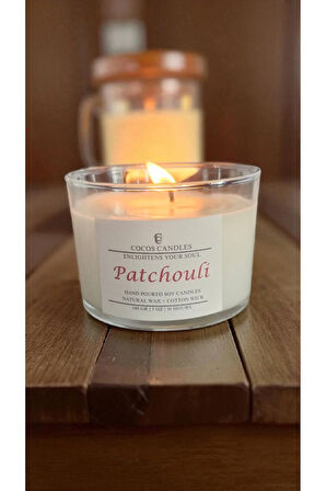 Patchouli Kokulu Doğal Soya Mum – Cam Bardakta Aromaterapi Mum (140 gr, 30 Saat)