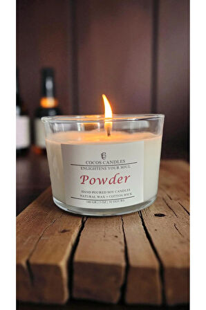 Pudra Kokulu Doğal Soya Mum – Cam Bardakta Aromaterapi Mum (140 gr, 30 Saat)