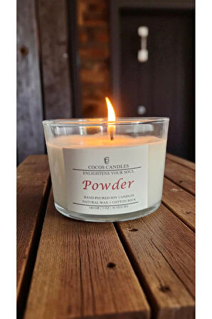 Pudra Kokulu Doğal Soya Mum – Cam Bardakta Aromaterapi Mum (140 gr, 30 Saat)