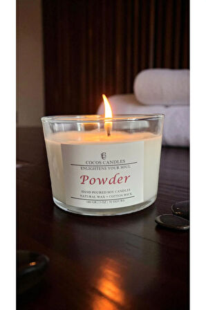 Pudra Kokulu Doğal Soya Mum – Cam Bardakta Aromaterapi Mum (140 gr, 30 Saat)