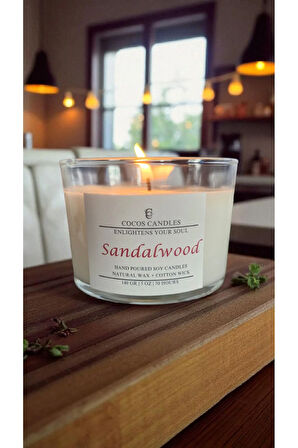 Sandal Ağacı Kokulu Doğal Soya Mum – Cam Bardakta Meditasyon ve Aromaterapi Mumu (140 gr, 30 Saat)