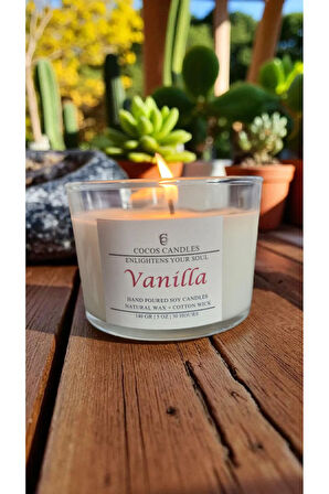 Vanilya Kokulu Doğal Soya Mum – Cam Bardakta El Yapımı Aromaterapi Mumu (140 gr, 30 Saat)