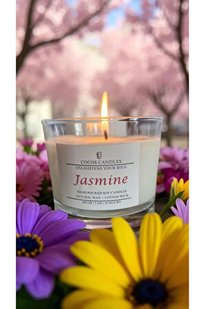 Yasemin Kokulu Doğal Soya Mum – Cam Bardakta El Yapımı Aromaterapi Mumu (140 gr, 30 Saat)