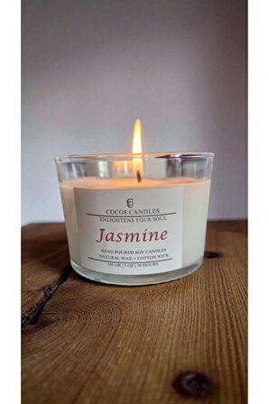 Yasemin Kokulu Doğal Soya Mum – Cam Bardakta El Yapımı Aromaterapi Mumu (140 gr, 30 Saat)