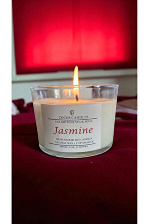 Yasemin Kokulu Doğal Soya Mum – Cam Bardakta El Yapımı Aromaterapi Mumu (140 gr, 30 Saat)