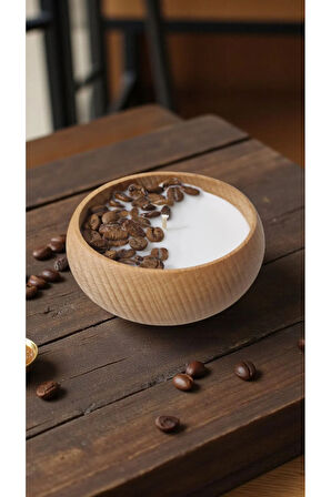 Kahve Tutkunlarına Özel Ahşap Mumlukta Kahve Kokulu & Kahve Çekirdekli %100 Doğal Soya Mum