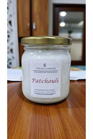 Paçuli Kokulu Doğal Soya Mumu 150 gr – Cam Kavanoz, Aromaterapi ve Meditasyon