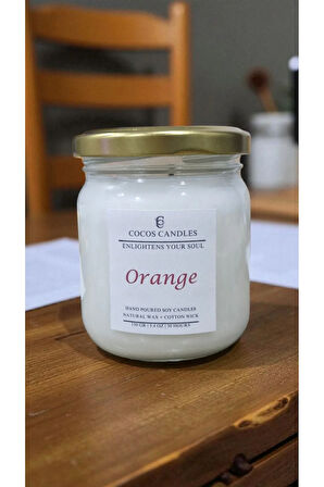 Portakal Kokulu Doğal Soya Mumu 150 gr – Cam Kavanoz, Aromaterapi ve Meditasyon