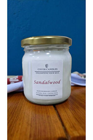 Sandal Kokulu Doğal Soya Mumu 150 gr – Cam Kavanoz, Aromaterapi ve Meditasyon