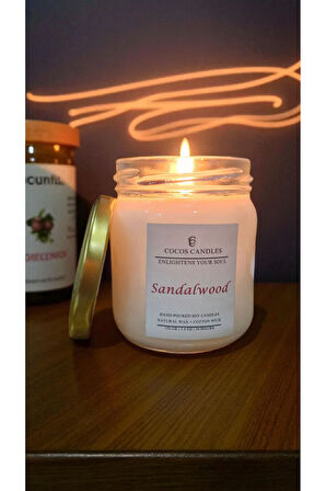 Sandal Kokulu Doğal Soya Mumu 150 gr – Cam Kavanoz, Aromaterapi ve Meditasyon
