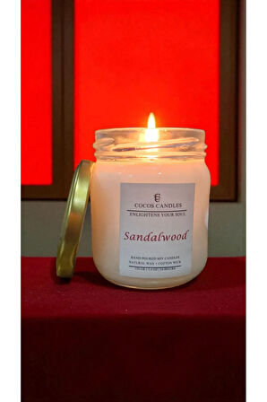 Sandal Kokulu Doğal Soya Mumu 150 gr – Cam Kavanoz, Aromaterapi ve Meditasyon