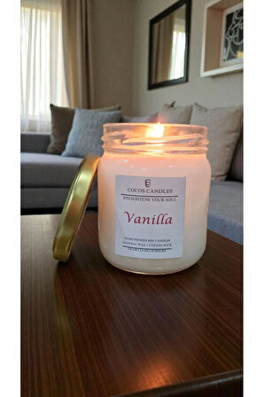 Vanilya Kokulu Doğal Soya Mumu – Aromaterapi ve Meditasyon Mum – 150 gr, 30 Saat Yanma Süresi
