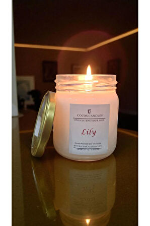 Zambak Kokulu Doğal Soya Mumu 150 gr – Cam Kavanoz, Aromaterapi ve Meditasyon