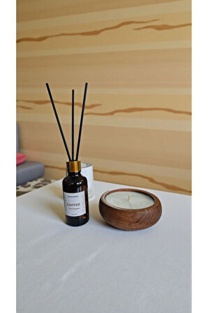 Kahve Mum&Koku Set-Ahşap Fitil Bambu Oda Kokusu (50 ml)