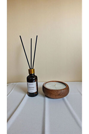 Kahve Mum&Koku Set-Ahşap Fitil Bambu Oda Kokusu (50 ml)