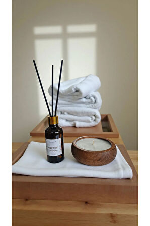 Kahve Mum&Koku Set-Ahşap Pamuk Fitil Bambu Oda Kokusu (50 ml)