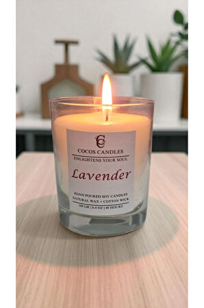 Cam Bardakta %100 Doğal Lavanta Aromaterapi El Yapımı Soya Mum – 180 gr / 7x9 cm
