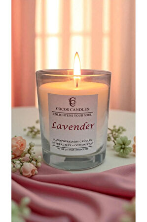 Cam Bardakta %100 Doğal Lavanta Aromaterapi El Yapımı Soya Mum – 180 gr / 7x9 cm