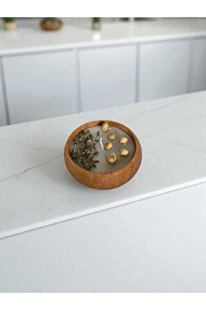 Spiritüel Seri Üzerlik ve Lavanta Doğal Soya Mum | Ahşap Mumluk | Rahatlatıcı ve Arındırıcı