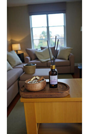 Lavanta Mum&Koku Set-Ahşap Tabak Pamuk Fitil Bambu Oda Kokusu (50 ml) Tarçın-Kahve