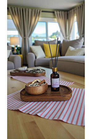 Lavanta Mum&Koku Set-Ahşap Tabak Pamuk Fitil Bambu Oda Kokusu (50 ml) Tarçın-Kahve