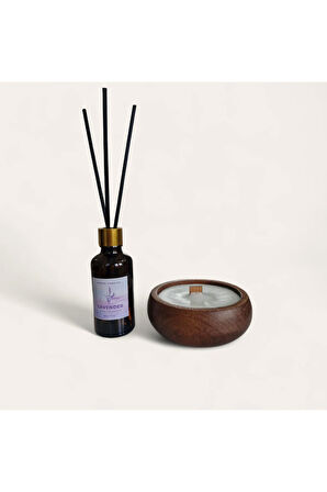 Lavanta Mum&Koku Set-Ahşap Fitil Bambu Oda Kokusu (50 ml)