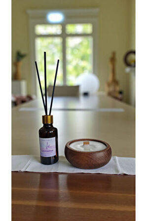 Lavanta Mum&Koku Set-Ahşap Fitil Bambu Oda Kokusu (50 ml)