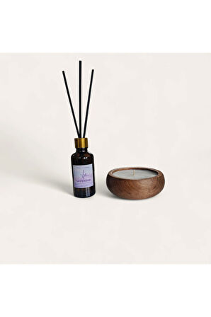 Lavanta Mum&Koku Set-Ahşap Pamuk Fitil Bambu Oda Kokusu (50 ml)